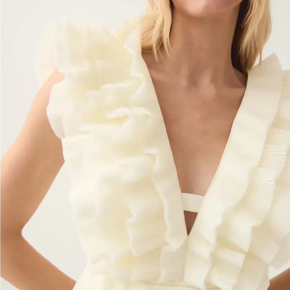 Aje Reflections Ombré Gown -Pleated Ruffle Tiered Dress in Cream and Yellow MOB - Picture 9 of 14